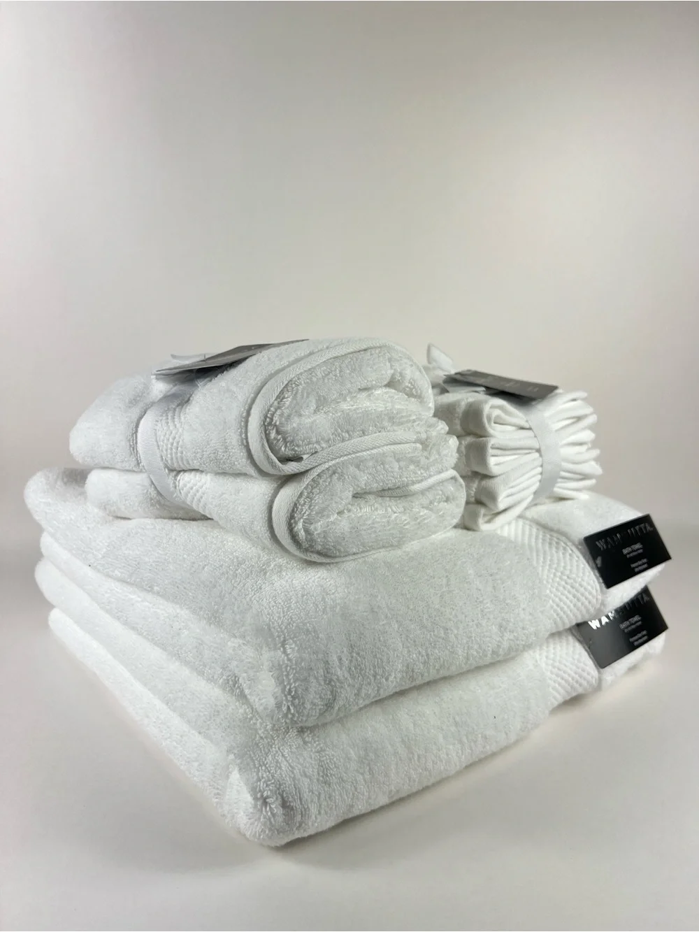 Wamsutta Bath Towel Set White Plush Cotton Absorbent Premium Zero Twist 8 Pc NEW